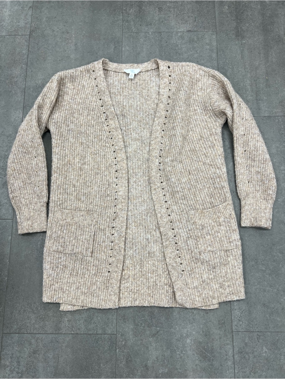 Time and Tru Open Front Cardigan Sweater Women’s Small Beige Cozy Knit